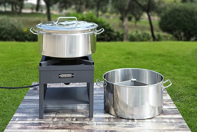CONCORD Extra Large Outdoor Stainless Steel Stock Pot Steamer and Braiser Combo. Great for steaming oysters, crab, crawfish and more (24 QT)