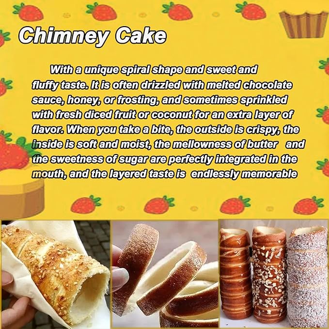 INTBUYING Chimney Cake Machine, Chimney Cake Roll Oven Maker, Stainless Steel Chimney Cake Oven Machine, with 2pcs Baking Tools and Wooden Handles for Commercial and Home Use, 110V