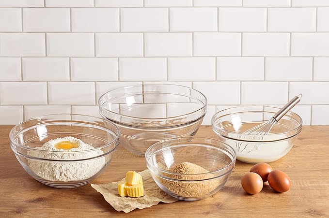 Duralex Le Gigogne Glass Mixing Bowl Set – 10-Piece Clear Stackable Prep Bowls Made of Durable Glass