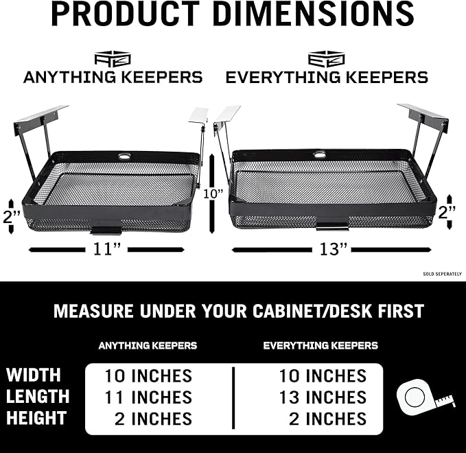 KEEPERS - Under Desk Drawer Slide Out – Metal Under Desk Storage Drawer for Office, Home, RV, Kitchen – Slim Under Table Drawer Attachment with Easy DIY Mount - Under Desk Organizer - 11x10x2.5In