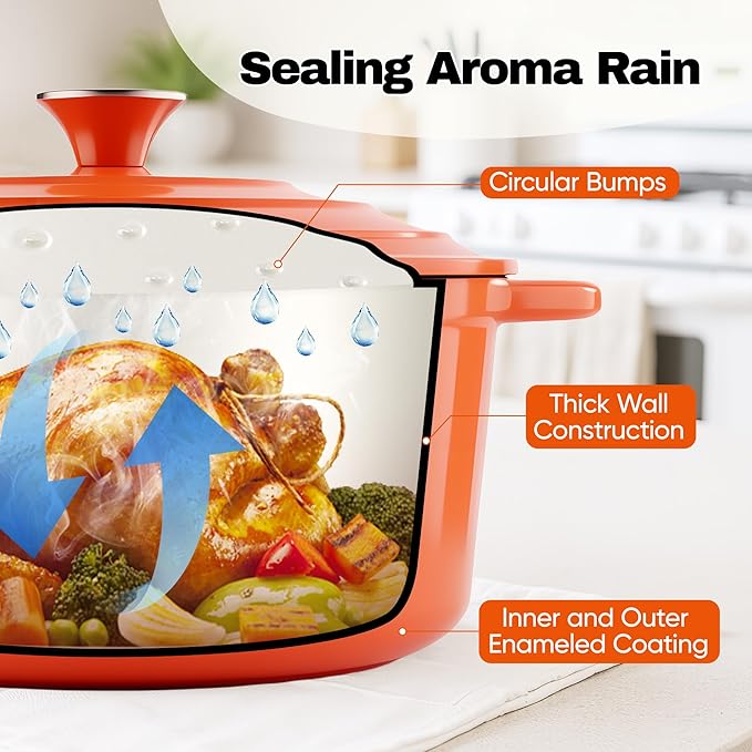 6.5 Quart Dutch Oven Pot with Lid, Non Stick Enameled Cast Iron Dutch Oven for Bread Baking, Heavy-Duty, Oven Safe Ceramic Cookware Up to 500°F for Baking, Braising, Stews, Roasting, Orange