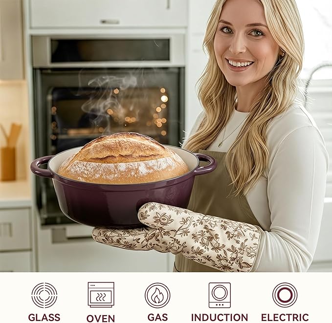 Oval Dutch Oven for Bread Baking, 4.5 Quart Non Stick Enameled Cast Iron Dutch Oven Pot with Lid, Oven Safe Oval Casserole with Lid up to 500°F for Baking, Braising, Stews, Roasting, Fig