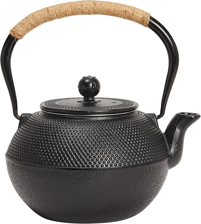 Juvale Cast Iron Teapot - 1200 mL, Black, 2 Cups - Japanese Tea Set with Stainless Steel Infuser & Stovetop Kettle for Loose Leaf Tea