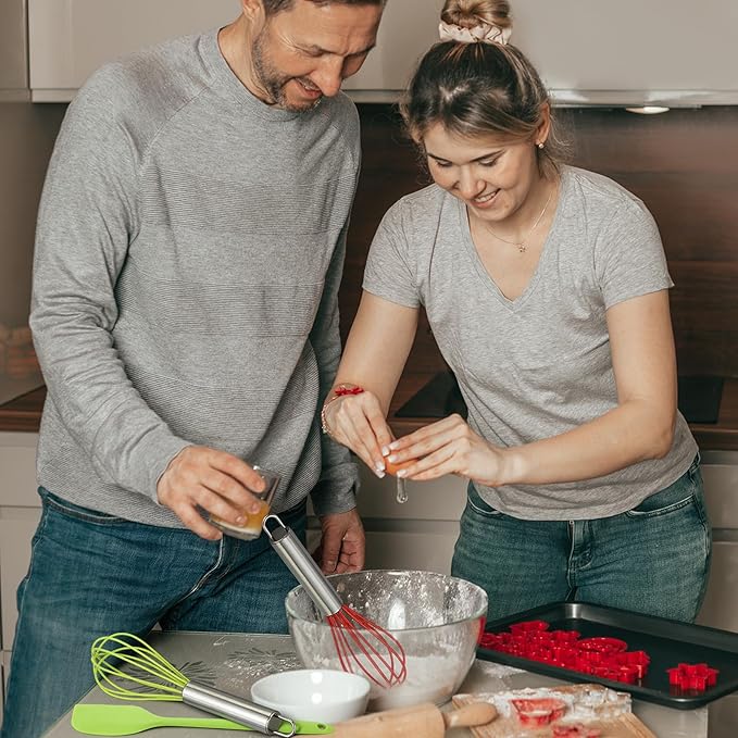 60 Pcs Christmas Baking Tool Gifts Sets Include 8 Inch Silicone Whisk Spatula and Xmas Greeting Cards Ribbon Wired Stainless Steel Whisk Set for Women Men Christmas Stuffers Gift