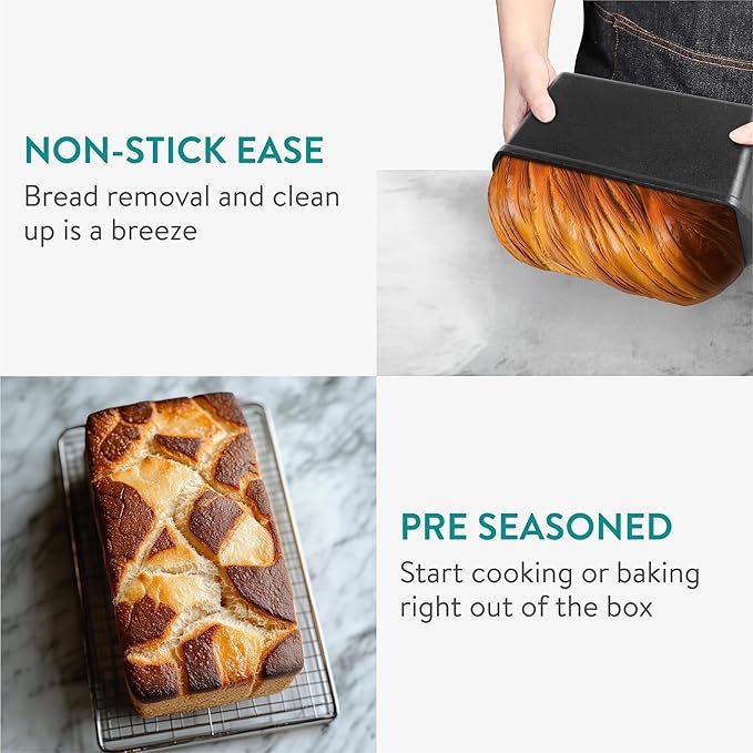 Navaris Enameled Cast Iron Bread Loaf Pan - 13.4" x 5.1"(34 x 13cm) Non-Stick Bread Baking Pan for Homemade Bread, Sourdough, Meatloaf, Cake, Oven Safe, Even Heat Distribution