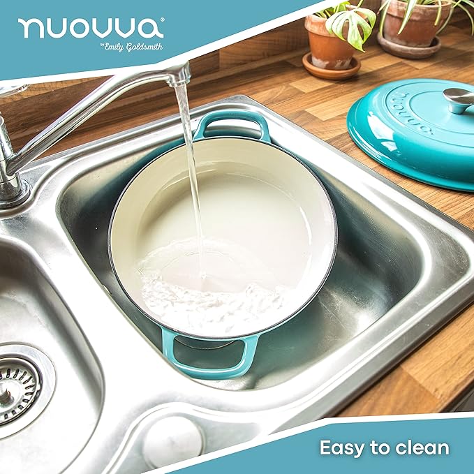 Cast Iron Dutch Oven with Lid – Non Stick Shallow Dutch Oven Pot, Oven Safe up to 500° F – Sturdy Cooking Pot – Enamelled Stockpot Cookware – Blue, 3.7-Quart, 30cm – by Nuovva