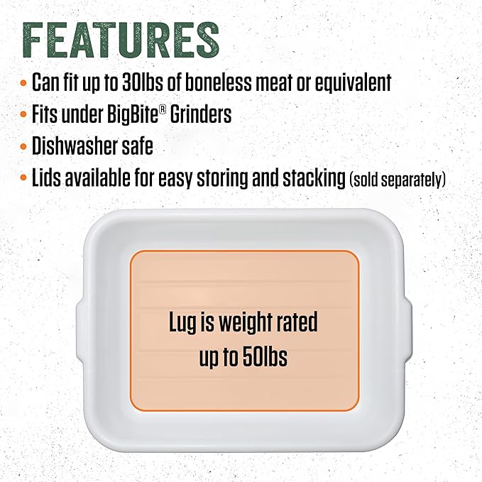 LEM Products Economy Meat Lug, Large Plastic Storage Containers for Meal Prep, High-Density Polyethylene (HDPE), White, 6-Pack