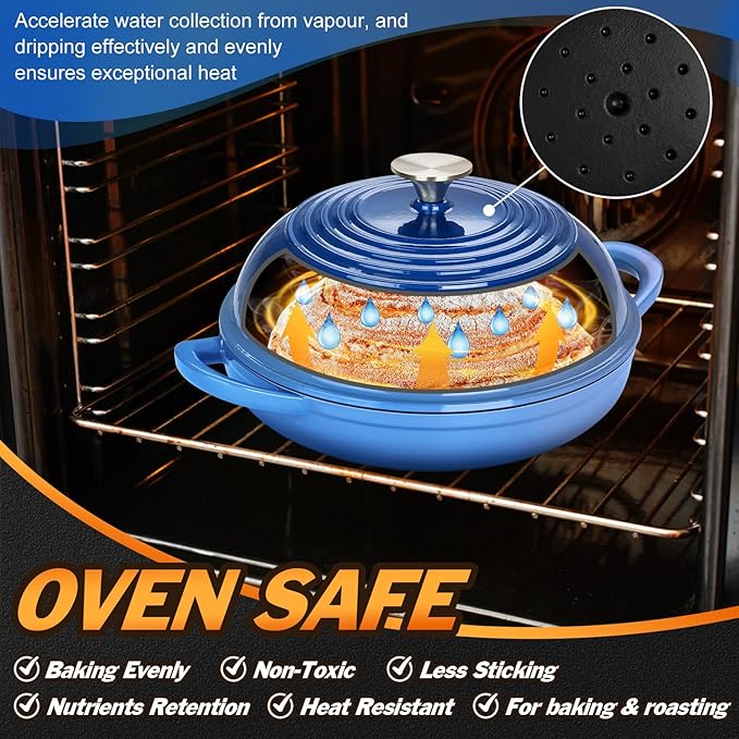 P&P CHEF Bread Dutch Oven for Sourdough, 5.5 Quart Enameled Cast Iron Dutch Oven Pot with Lid for Homemade Bread Baking, Easy to Clean & Even Heat, Blue