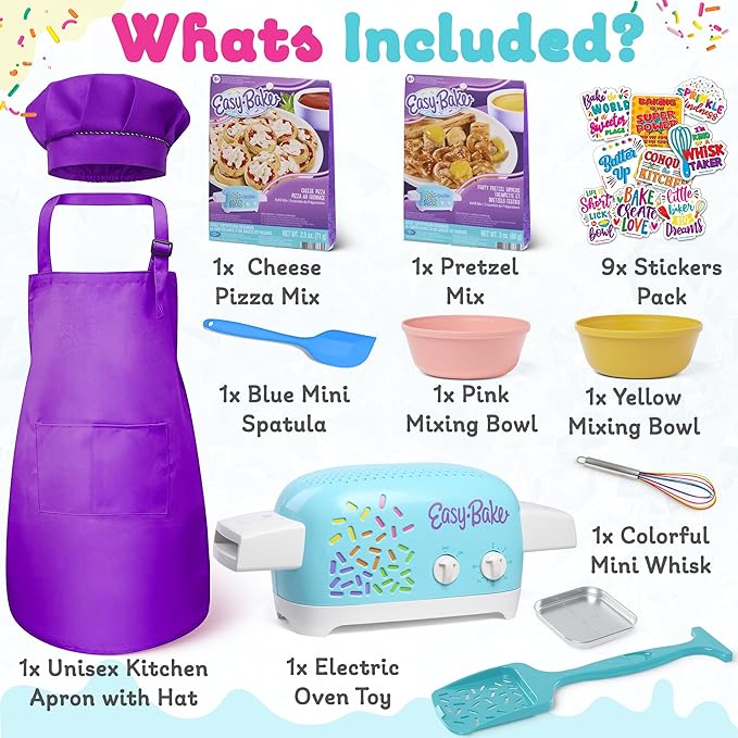 Ultimate Easy Baking Oven Bundle For Kids With 20 Items - Oven, 2 Refill Mixes, Apron, Hat, 2 Bowls, Spatula, Whisk, 9 Stickers, Baking Pan & Tool (Phenominal Purple Bundle)