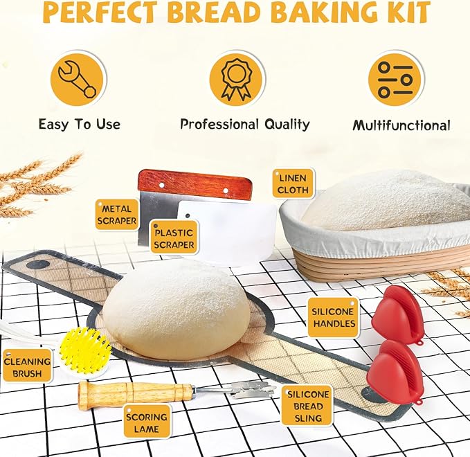 Cast Iron Dutch Oven for Bread Baking, With Banneton Bread Proofing Basket & Baking Supplies, 7.5QT Multi-Functional Dutch Oven Pot with Lid, Cast Iron Bread Pan, Black