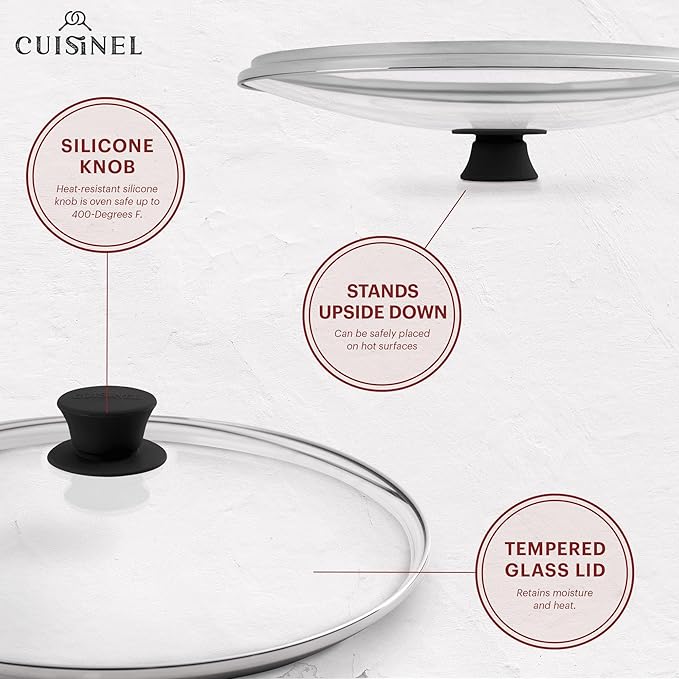 Cuisinel Cast Iron Skillet with Lid - 12"-Inch Frying Pan + Glass Cover + Silicone Handle Holder - Pre-Seasoned Oven Safe Cookware - Indoor/Outdoor Use - Grill, BBQ, Fire, Stovetop. PFAS and PFOA-free