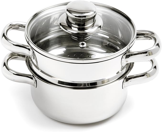 Norpro 1-Quart Stainless Steel Mini Steamer Cooker, 3 Piece Set