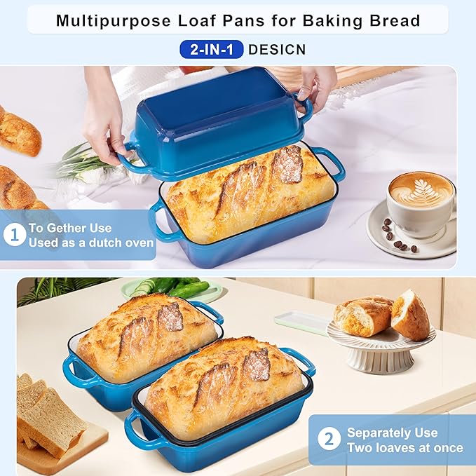 Cast Iron Loaf Pan with Lid, Loaf Pans for Baking Bread 9x5 Inch, Bread Baking Pan for Homemade Bread|Sourdough with Golden Crispy Crust (Marseille)