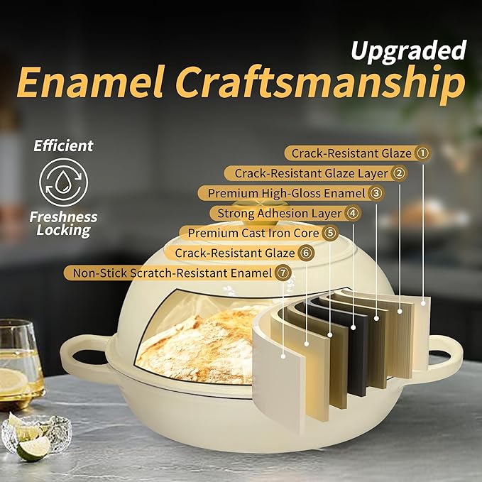 Bread Dutch Oven for Sourdough Bread Baking – Cast Iron Dutch Oven Pot with Lid, Enameled Bread Baker, 6 Quart/26cm White