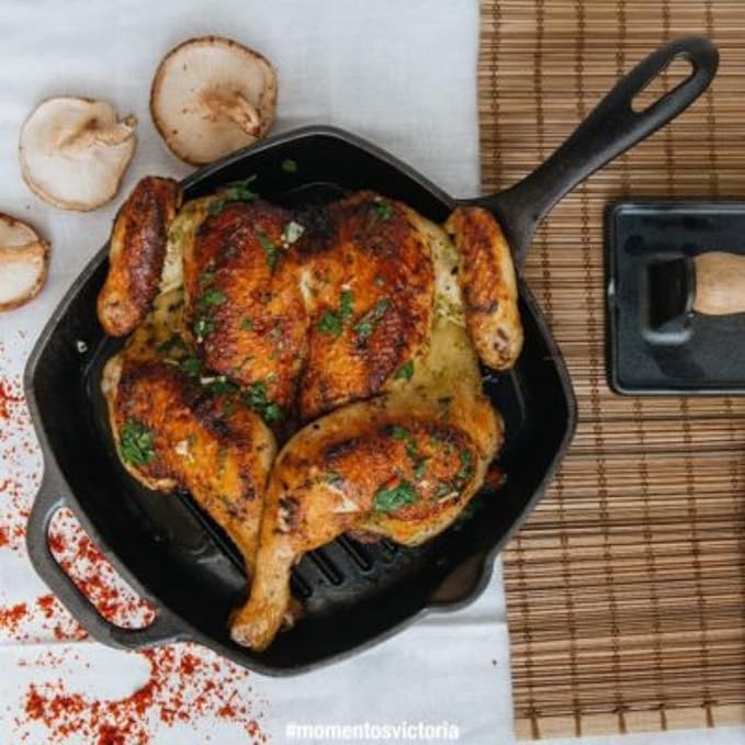 Jim Beam , Pre Seasoned Cast Iron Square Skillet with Ridges, 16", Black