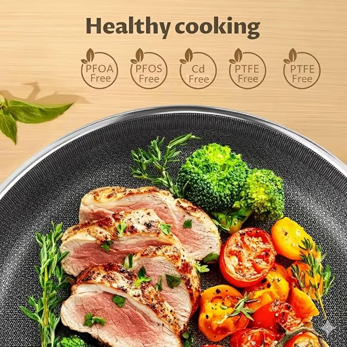 Hybrid Ceramic Frying Pan Set, Tri Ply Stainless Steel Pan (8+9.5+11 Inch), Induction Skillet, Oven Safe, Fast Heating, Ergonomic Handles, Suitable for All Stove, PFOA/PFOS/PTFE Free