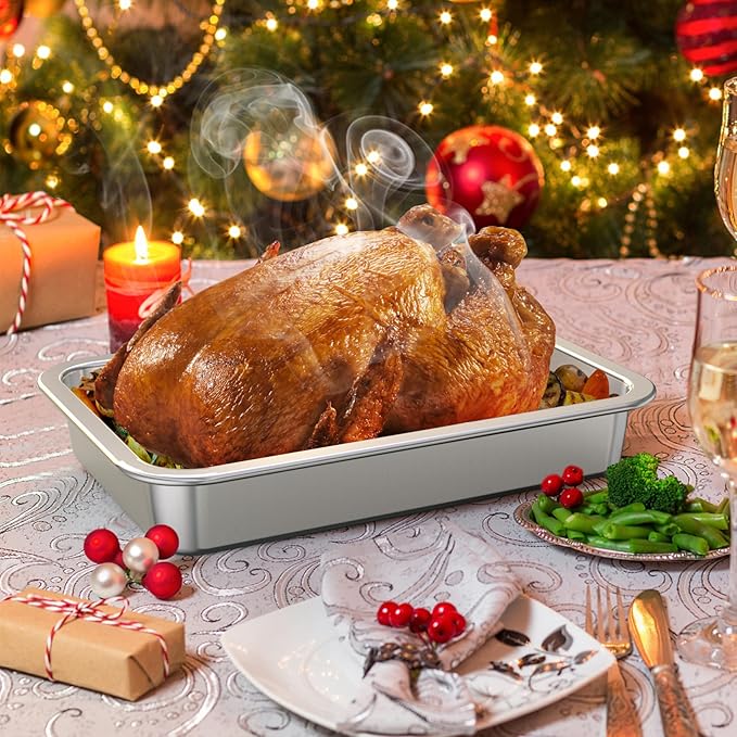 onlyfire Stainless Steel Baking Pan Barbeque Grilling Pan for Baking Breads, Grilling Chicken, Vegetables, 12.4" X 8.5" X 1.9"