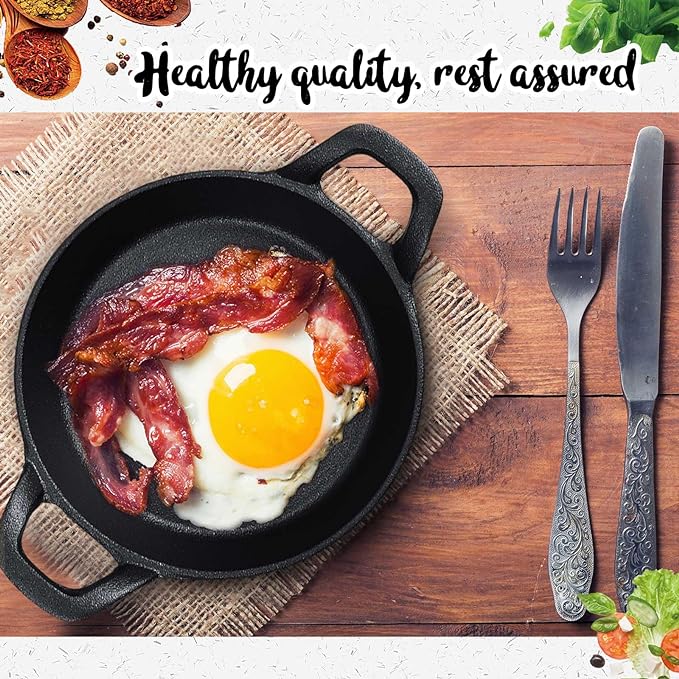 Mini Cast Iron Skillets 6.3 x 6.3 x 1.5 Inch Cast Iron Pan Small Ramekin Set Black Casserole Dish Cookware Oven Safe Mini Skillets for Kitchen Indoor Outdoor Picnic (6 Pack)