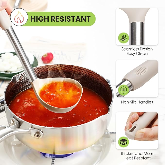 Cooking Utensils Set, 35Pcs Silicone Kitchen Utensils Set with Holder, 446°F Heat Resistant Food Grade Spatula Set, BPA Free Kitchen Gadgets for Non-stick Cookware, Easy to Clean (Khaki)