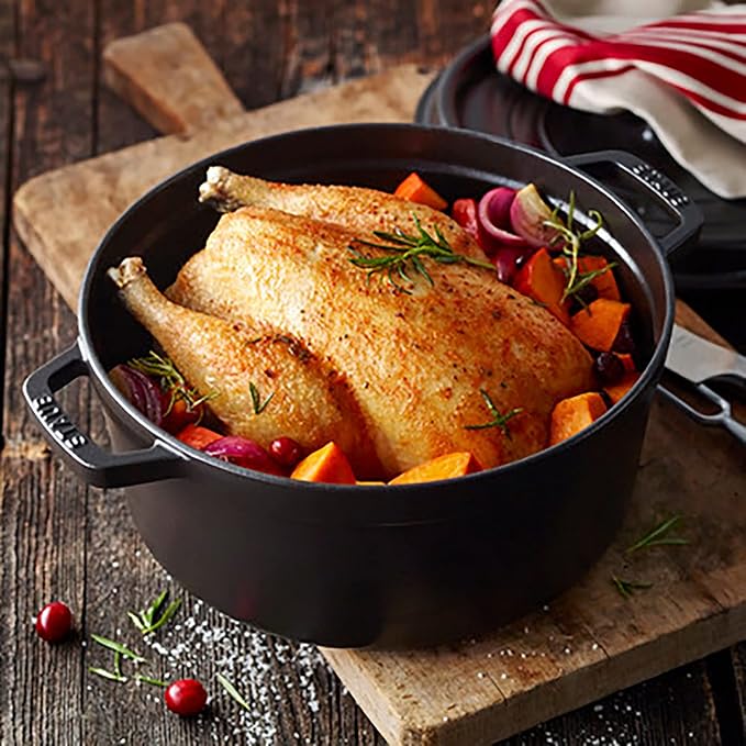 STAUB Cast Iron Round Cocotte, Dutch Oven, 2.75-quart, serves 2-3, Made in France, Matte Black