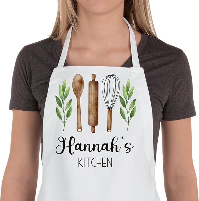 Personalized Baking Tools Kitchen Apron, Adjustable 2 Pockets, Blue Spatula Custom gift for baker