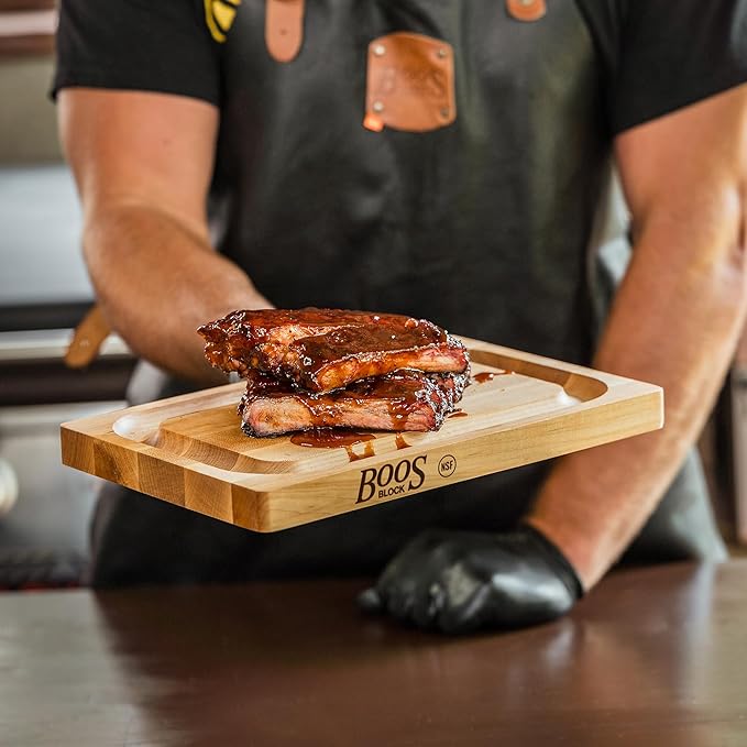 John Boos Chop-N-Slice Series Rectangular Wooden Maple Cutting Board 12”x8” – 1” Thick, 3-lb Reversible Butcher Block with Eased Corners, Juice Groove & Edge-Grain – Made in the USA