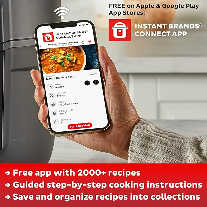 Instant Pot Electric Round Dutch Oven,6-Quart 1500W,From the Makers of Instant Pot,5-in-1: Braise,Slow Cook,Sear/Sauté,Food Warmer,Cooking Pan,Enameled Cast Iron,Included Recipe Book,Red
