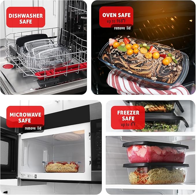 Nestl Set of 3 Glass Bread Loaf Pans for Baking Bread Pans for Homemade Breads, Glass Food Storage Containers with Lids, Glass Baking Dishes for Oven, Pound Cake Pan, Loaf Pan, 1.9 Quart