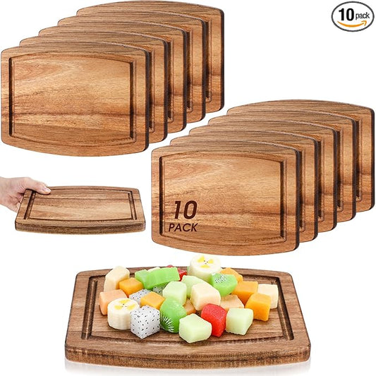 Kigley 10 Pcs Acacia Wood Cutting Boards Bulk for Laser Engraving Wooden Dinner Plates with Groove Chopping Charcuterie Board Carving Tray for Holiday Housewarming Party Gifts (6 x 8 Inch)