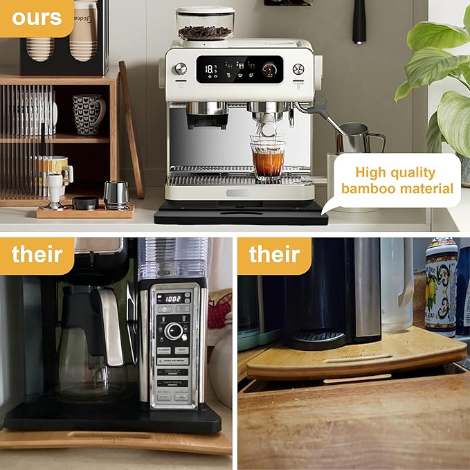 MinBoo Bamboo Appliance Slider,Sliding Tray for Coffee Maker, Kitchen Countertop Appliance Rolling Tray,Slides Easily from Under The Cabinet,Black- Medium (14" Wx13 D)