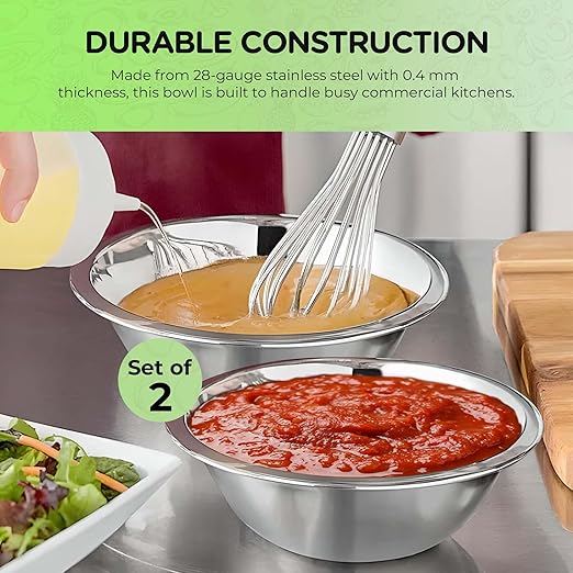OCS Parts 1.5 Quart Mixing Bowls | Set of 2 | 8-Inch Stainless Steel Professional Grade Flat Base Mixing Bowls for Home and Commercial Kitchens | Dishwasher Safe