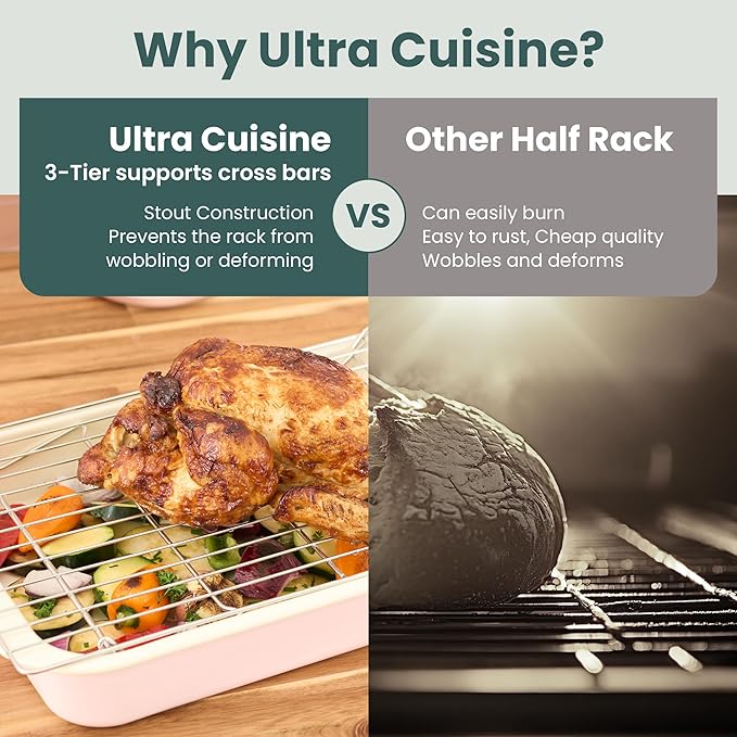 Ultra Cuisine Heavy Duty 3 Tiers Stackable, 16" x 10" Cooling Rack for Cooking and Baking - Professional Grade Premium 100% Stainless Steel Baking Rack & Wire Cooling Mesh - Dishwasher Safe - Pack 3