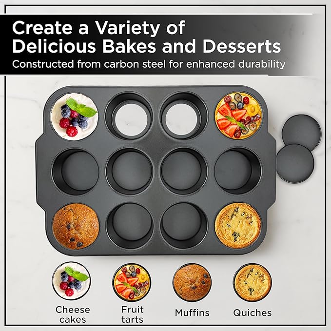 Wrenbury Pro Mini Cheesecake Pan - Nonstick Carbon Steel, Removable Bottom, 12 Cup, 3-Inch, Easy Clean, PFOA-Free