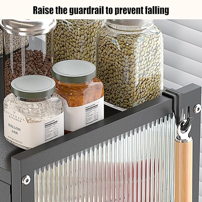 3 Tier Kitchen Countertop Microwave Oven Rack Dying Rack with Storage Cabinet Tableware Organizer Shelf with Draining Trays Knife/Chopping Board Holder Multifunctional Tableware Storage