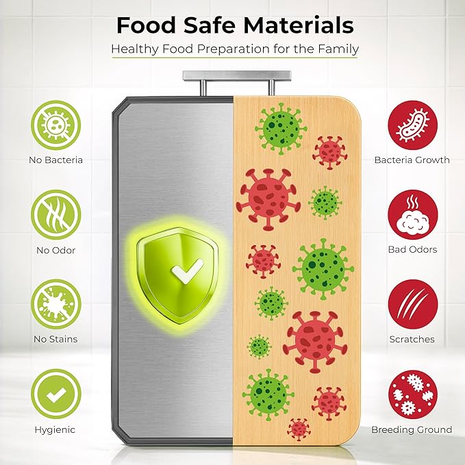 Freshware Titanium Cutting Board for Kitchen, Doble Sided and Non Slip Cutting Boards with Handle, Pure Titanium/PP, Chopping Board with Juice Grooves, Dishwasher Safe, Large 16.2" by 11"