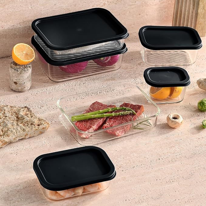 EATEX 12 Pack Glass Meal Prep Containers with Grooved Base, 12 Stackable BPA Free Glass Storage Containers with Lids for Lunch, Pantry, and Kitchen - Microwave, Dishwasher Freezer & Oven Safe - Sage