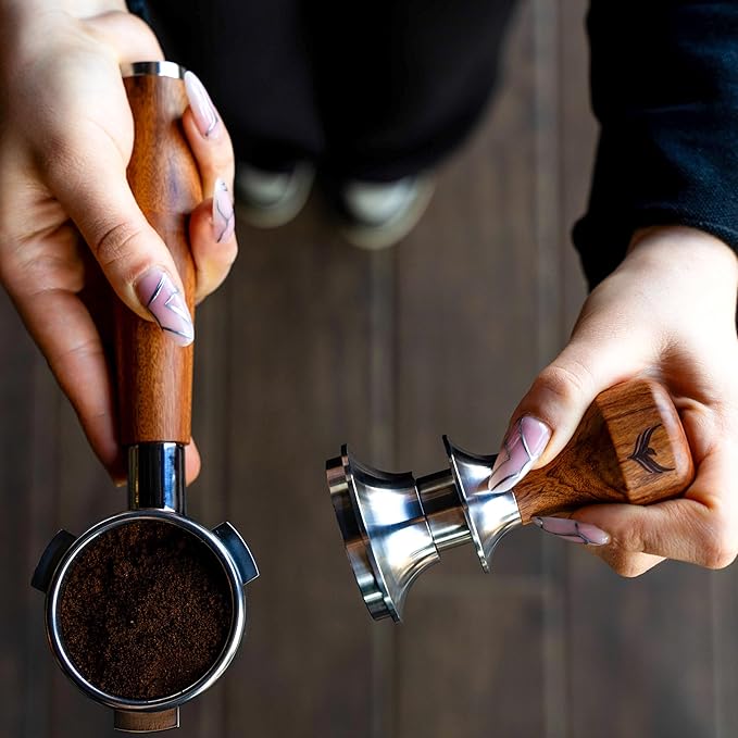 58.5mm Espresso Tamper – Rosewood Handle, Self-Leveling & Double Spring Loaded Calibrated Design Fits 58mm Portafilters for Precise Consistent Shots