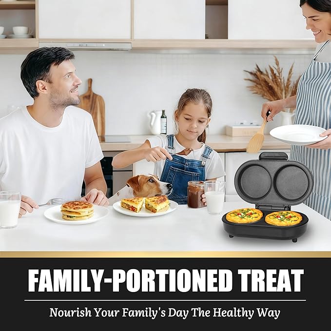 Omelette Maker Electric, Omelette Pan Nonstick, Dual Omelette Makers with 2 x 4.75” Round Grooves, Egg Bite Maker, Electric Double Egg Pan, Mini Pancake Maker, Breakfast Sandwich Maker, Black