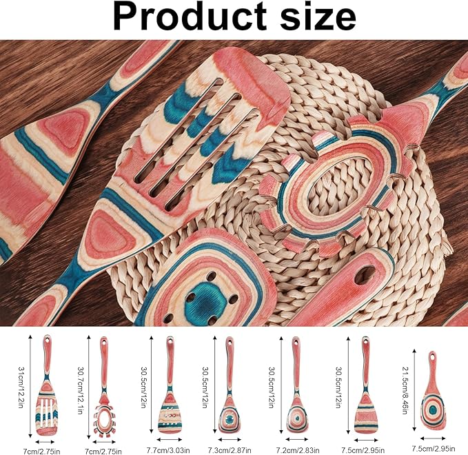 Wooden Spoons for Cooking – 7 Piece Pakkawood Kitchen Utensils Set with Spatulas, Spoons, Ladles, and Turner for Mixing, Serving & Cooking