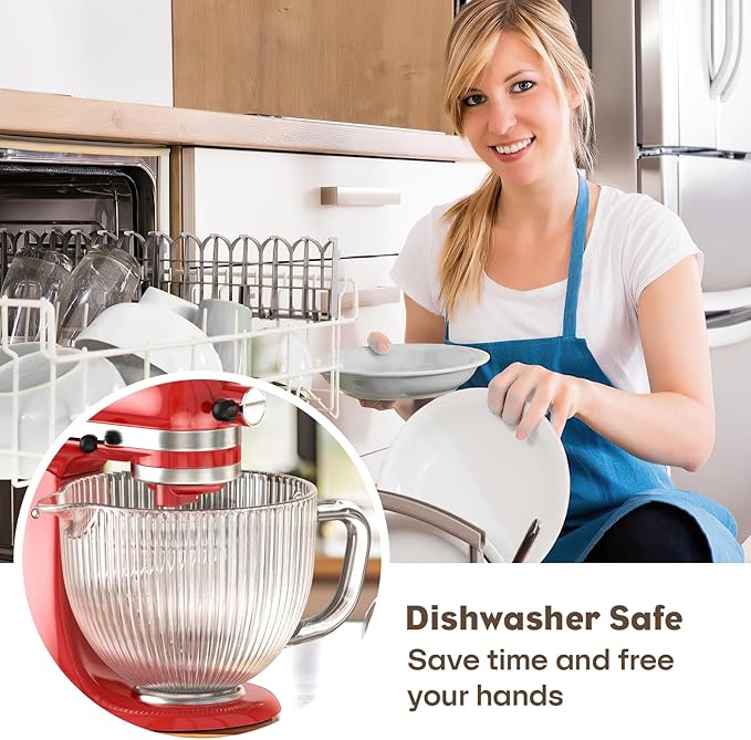 Glass Bowl for KitchenAid Mixer, 4.5-5 Quart Tilt-Head for KitchenAid Glass Mixer Bowl for Stand Mixer With Pour Spout and Measurement Markings, Dishwasher Safe
