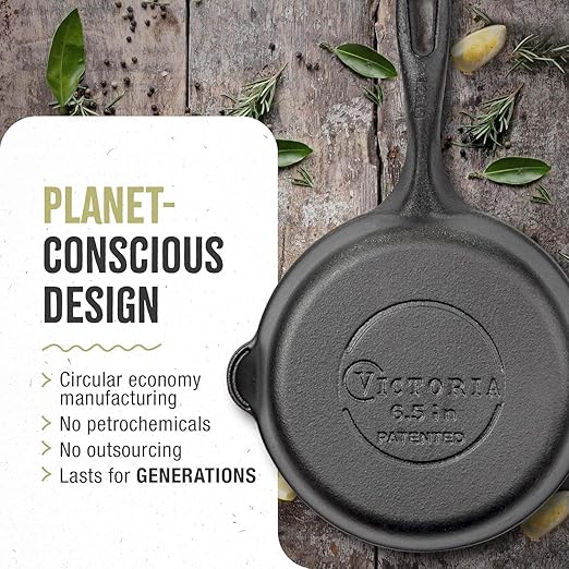 Victoria 6.5-Inch Cast Iron Skillet, Pre-Seasoned Cast-Iron Frying Pan with Long Handle, Made in Colombia