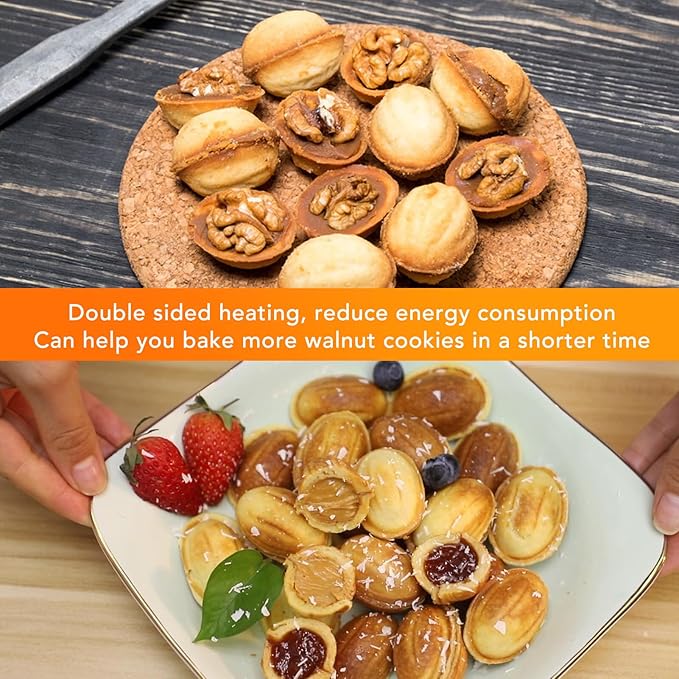 Walnut Cookie Maker, Oreshki Nuts 12 Skillet, US Plug 110V 750W Power Double Sided Heating Compact Non Stick Oreshnitsa Maker Walnut Cookie Maker for Easy Cleaning