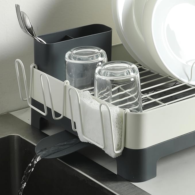 Gibson Home Nestcraft Full Size Rust Resistant Dish Rack with Drain Board and Flatware Caddy - White
