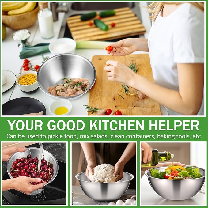 Honeydak 12 Pcs 304 Stainless Steel Mixing Bowls with Graduations, 31 oz Salad Bowls Metal Serving Reusable Baking Food Storage Containers for Baking, Cooking, Making Salads, Soups, Ice Cream, Noodles