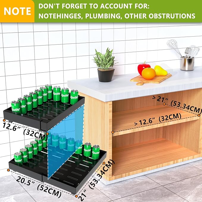 2 Pack Pull Out Cabinet Organizer,21" Deep Slide Out Drawer Organizers,No Drill Pull Out Drawers Adhesive with Nano Compatible Framed Cabinets Shelves for Kitchen Pantry Adjustable Width