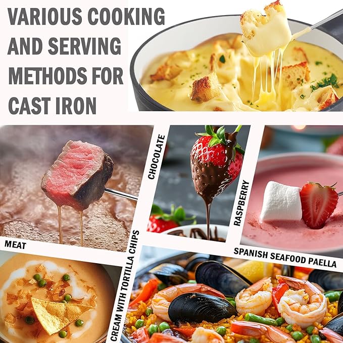 Artestia Cast Iron Fondue Pot Set for Cheese & Chocolate, Fondue Set for 6 with Burner & 6 Forks, Swiss Fondue Pot for Party, Family & Gift, Black