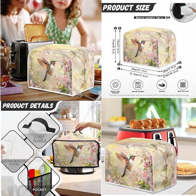 Hummingbird Blender Covers,Slow Cooker Covers,Bread Toaster Cover(Large) 3 Piece Set,Small Appliance Universal Size Crock Pot Cover Oven Dust Cover Women Gift(White)