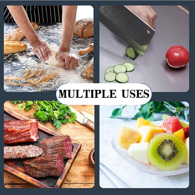 Stainless Steel Cutting Boards for Kitchen, Lipped stainless steel cutting board. Large cutting board suitable for meat, fruits, vegetables, bread, and baking (60 x 58cm / 23.6"L x 22.8"W)