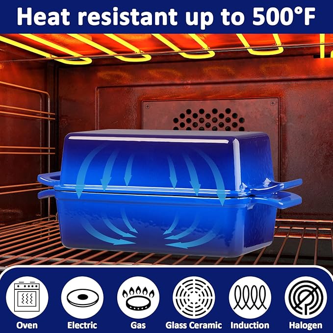 Leonyo 9 x 5 inch Cast Iron Loaf Pan Set of 2, 2-in-1 Enameled Sourdough Baking Pan with Lid, Homemade Bread Dutch Oven for Pound Cake, Lasagna, Up to 500℉ & Blue