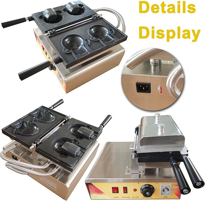 Commercial Single Head Bear Waffle Maker Machine Non-Stick Double Bear Waffle Iron with Removable Handle 110V Stainless Steel Vegan waffles Maker for Home & Kitchen (1-5 Min Baking)